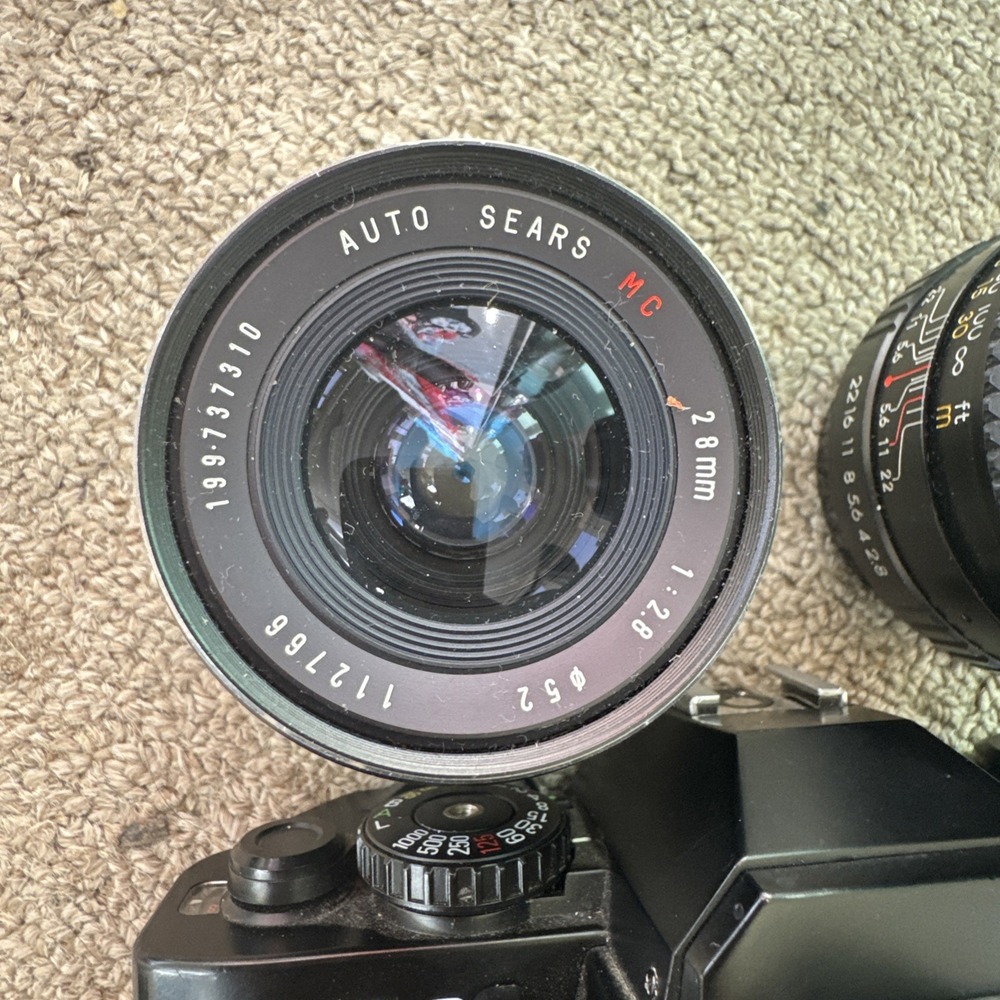 Sears KS-2 35mm Film SLR Camera w/ Sears 50mm f1.7 35mm 28mm Lens Flash Bag EUC - Picture 15 of 16